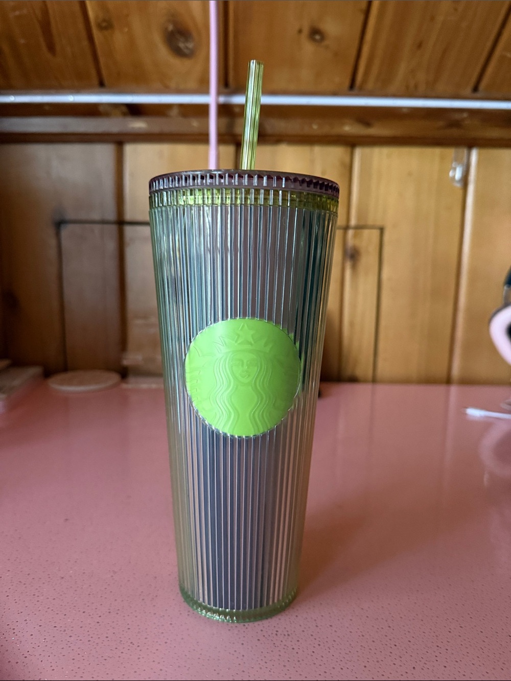 Starbucks Iridescent Green Tall Ribbed Tumbler with Neon Lime Logo